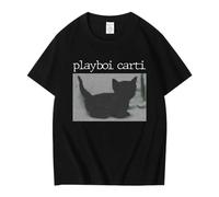 Hip-Hop-Rapper-Playboi-Carti-Cat-Music-Album-Graphic-Print-T-Shirt-Cool-Vintage-Casual-Oversized Black 3XL