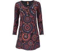 Hippie Minikleid Boho chic, Langarm Tunika Mandala, schwarz/rot, M