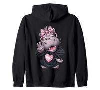 Hippo Girl Winking Peace Zeichen Rosa Schleife Pop Grafik Verspielt Kapuzenjacke