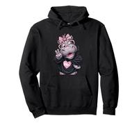Hippo Girl Winking Peace Zeichen Rosa Schleife Pop Grafik Verspielt Pullover Hoodie