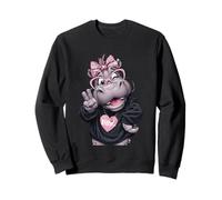 Hippo Girl Winking Peace Zeichen Rosa Schleife Pop Grafik Verspielt Sweatshirt