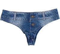 Hippolo Frauen Denim Shorts Mini Kurze Jeans Vintage Booty Night Club Party Engen Schritt Tanga String Cute Bikini (L)