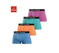 Hipster BRUNO BANANI, Herren, Gr. L, 4 Stk., bunt (blau, orange, türkis, lila), Jersey, Obermaterial: 95% Baumwolle, 5% Elasthan, gemustert, körpernah, Unterhosen, knapp sitzende Boxershorts in uni od