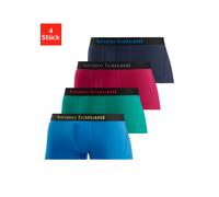 Hipster BRUNO BANANI, Herren, Gr. M, 4 Stk., bunt (blau, grün, rot, marine), Jersey, Obermaterial: 95% Baumwolle, 5% Elasthan, unifarben, körpernah, Unterhosen, knapp sitzende Boxershorts mit Logo Web