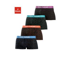 Hipster BRUNO BANANI, Herren, Gr. M, 4 Stk., schwarz (schwarz, bedruckt), Jersey, Obermaterial: 95% Baumwolle, 5% Elasthan, gemustert, körpernah, Unterhosen, knapp sitzende Boxershorts in uni oder gem