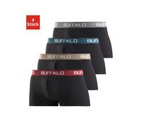 Hipster BUFFALO, Herren, Gr. M, 4 Stk., schwarz, Jersey, Obermaterial: 95% Baumwolle, 5% Elasthan, unifarben, körpernah, Unterhosen, knapp sitzende Boxershorts mit Kontrastbund aus Baumwollmischung (7