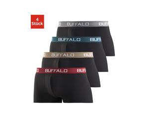 Hipster BUFFALO, Herren, Gr. M, 4 Stk., schwarz, Jersey, Obermaterial: 95% Baumwolle, 5% Elasthan, unifarben, körpernah, Unterhosen, knapp sitzende Boxershorts mit Kontrastbund aus Baumwollmischung (7