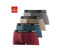 Hipster BUFFALO, Herren, Gr. XL, 4 Stk., bunt (bordeaux, petrol, khaki, grau), Jersey, Obermaterial: 95% Baumwolle, 5% Elasthan, unifarben, körpernah, Unterhosen Hipster, knapp sitzende Boxershorts mi