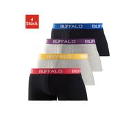 Hipster BUFFALO, Herren, Gr. XL, 4 Stk., schwarz (schwarz, grau, meliert), Jersey, Obermaterial: 95% Baumwolle, 5% Elasthan, unifarben, körpernah, Unterhosen Hipster, knapp sitzende Boxershorts mit Ko