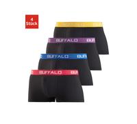Hipster BUFFALO, Herren, Gr. XXL, 4 Stk., bunt (schwarz, bunt), Jersey, Obermaterial: 95% Baumwolle, 5% Elasthan, unifarben, körpernah, Unterhosen, knapp sitzende Boxershorts mit Kontrastbund aus Baum