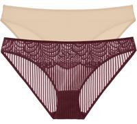 Hipster DORINA "EMERSYN", Damen, Gr. XS, beige (rot, beige), Spitze, Obermaterial: 89% Polyamid, 11% Elasthan, gestreift, körpernah, Unterhosen (84982046-XS) rot, beige