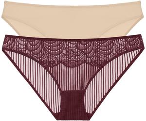 Hipster DORINA "Emersyn", Damen, Gr. XS, beige (rot, beige), Spitze, Obermaterial: 89% Polyamid, 11% Elasthan, gestreift, körpernah, Unterhosen, weiches Stretchmaterial, atmungsaktiv (84982046-XS) rot