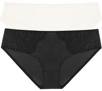 Hipster DORINA "EMERSYN", Damen, Gr. XXL, schwarz (schwarz, ivory), Spitze, Obermaterial: 86% Polyamid, 14% Elasthan, gestreift, eng, Unterhosen, leicht transparent, mit Spitze, mit Mesh, weich, beque