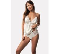 Hipster DORINA "LYRA-SATIN", Damen, Gr. S, beige (ivory), Satin, Obermaterial: 70% Polyamid, 19% Polyester, 11% Elasthan, leicht glänzend, unifarben, körpernah, Unterhosen, florale Spitze, Mesh (14758