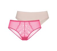 Hipster DORINA "NORISSA", Damen, Gr. XL, beige (pink, beige), Microfaser, Obermaterial: 92% Polyamid, 8% Elasthan, körpernah, Unterhosen, Florale Spitzendetails (49778626-XL) pink, beige
