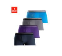 Hipster H.I.S, Herren, Gr. S, 4 Stk., bunt (navy, lila, grau, blau), Jersey, Obermaterial: 95% Baumwolle, 5% Elasthan, unifarben, körpernah, Unterhosen, knapp sitzende Boxershorts aus Baumwollmischung