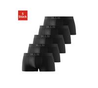 Hipster H.I.S, Herren, Gr. S, 5 Stk., schwarz, Jersey, Obermaterial: 95% Baumwolle, 5% Elasthan, unifarben, körpernah, Unterhosen, knapp sitzende Boxershorts am Webbund mit Logoschriftzug mit 3D Effek