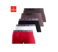 Hipster H.I.S, Herren, Gr. XL, 5 Stk., rot, Jersey, Obermaterial: 95% Baumwolle, 5% Elasthan, unifarben, körpernah, Unterhosen, knapp sitzende Boxershorts aus Baumwoll-Stretch (76827921-XL) rot