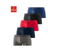 Hipster H.I.S, Herren, Gr. XXL, 5 Stk., bunt (grau, meliert, schwarz, navy, rot, blau), Jersey, Obermaterial: 95% Baumwolle, 5% Elasthan, unifarben, körpernah, Unterhosen, knapp sitzende Boxershorts a