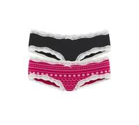 Hipster LASCANA, Damen, Gr. 44/46, 2 Stk., rot (rot, schwarz), Jersey, Obermaterial: 95% Baumwolle, 5% Elasthan. Spitze: 90% Polyamid, 10% Elasthan. Zwickel: 95% Baumwolle, 5% Elasthan, bedruckt, Unte
