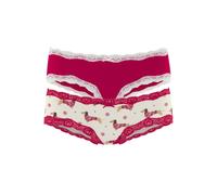 Hipster LASCANA, Damen, Gr. 48/50, 2 Stk., rot, beige, Jersey, Obermaterial: 95% Baumwolle, 5% Elasthan. Spitze: 90% Polyamid, 10% Elasthan. Zwickel: 95% Baumwolle, 5% Elasthan, bedruckt, Unterhosen,