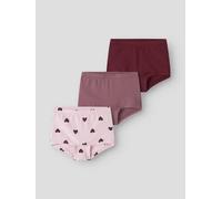 Hipster NAME IT "NMFTIGHTS 3P CUTIE HEART NOOS", Kinder, Gr. 104, 3 Stk., parfait pink pack:w, rumba rot, mauvewood, Jersey, Obermaterial: 95% Baumwolle, 5% Elasthan, bedruckt, unifarben, Unterhosen,