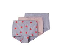 Hipster NAME IT "NMFTIGHTS 3P LAVENDER HEARTS NOOS", Mädchen, Gr. 98, 3 Stk., lavender gray, Jersey, Obermaterial: 95% Baumwolle, 5% Elasthan, bedruckt, unifarben, eng, Unterhosen (38704847-98) lavend