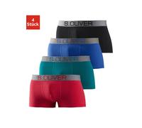 Hipster S.OLIVER, Herren, Gr. XL, 4 Stk., bunt (rot, petrol, blau, schwarz), Jersey, Obermaterial: 92% Baumwolle, 8% Elasthan (LYCRA), unifarben, körpernah, Unterhosen, knapp sitzende Boxershorts für