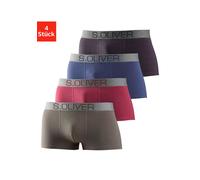 Hipster S.OLIVER, Herren, Gr. S, 4 Stk., bunt (khaki, bordeaux, dunkelblau, anthrazit), Jersey, Obermaterial: 92% Baumwolle, 8% Elasthan (LYCRA), unifarben, körpernah, Unterhosen, knapp sitzende Boxer
