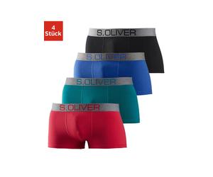 Hipster S.OLIVER, Herren, Gr. S, 4 Stk., bunt (rot, petrol, blau, schwarz), Jersey, Obermaterial: 92% Baumwolle, 8% Elasthan (LYCRA), unifarben, körpernah, Unterhosen, knapp sitzende Boxershorts für H