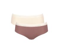 Hipster SLOGGI "GO Ribbed", Damen, Gr. XL, braun (braun, light combination), Feinripp, Obermaterial: 95% Polyamid, 5% Elasthan, clean, unifarben, figurbetont, Unterhosen, Feinripp, Stretch-Spitze, Bau