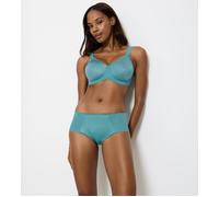 Slip TRIUMPH "Essential Minimizer T Hipster X", Damen, Gr. 38, blau (quiet turquoise), Microtouch, Obermaterial: 78% Polyamid, 22% Elasthan, Unterhosen, schimmerndes Jacquardmuster (78843460-38) quiet