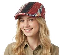 HIQIU Retro Patchwork Schirmmütze Herren Barett Cap,Schiebermütze Newsboy Flat Cap Herren Cabbie Hunter-Hut Baskenmützen (DE/NL/SE/PL, Alphanumerisch, M, L, rot)
