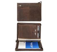 Hiram Leder-Portfolio, A4, Reißverschluss, multifunktional, Business-Leder-Portfolio-Ordner mit A4-Skizzenbuchtasche, 27,9 cm (11 Zoll) Tablet-Tasche und 4-Ringbuch-Papier