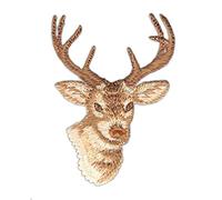 Hirsch Kopf Aufnäher zum aufbügeln oder aufnähen Bügelbild Geweih Aufbügler für Tracht Kleidung gestickter Bügelflicken Applikation Patch Größe 6,0 x 8,7 cm