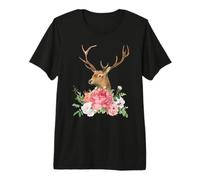 Hirsch mit Rosen Blumen Dirndl Damen Frauen Mädchen Premium T-Shirt