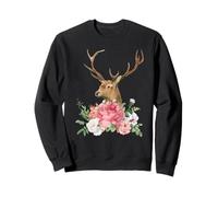 Hirsch mit Rosen Blumen Dirndl Damen Frauen Mädchen Sweatshirt
