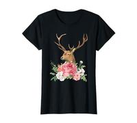 Hirsch mit Rosen Blumen Dirndl Damen Frauen Mädchen T-Shirt