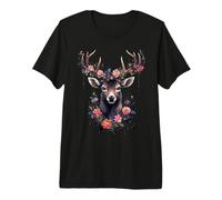 Hirsch mit Rosen Blumen Tracht Ersatz Dirndl Premium T-Shirt