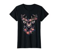 Hirsch mit Rosen Blumen Tracht Ersatz Dirndl T-Shirt