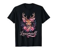 Hirsch mit Rosen Blumen Trachtenhemd Dirndl Damen Lustiges T-Shirt