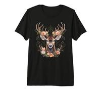 Hirsch mit Rosen Blumen Trachtenhemd Dirndl Damen Premium T-Shirt