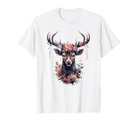 Hirsch mit Rosen Blumen Trachtenhemd Ersatz Dirndl T-Shirt