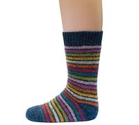Hirsch Natur, Baby und Kinder Vollplüsch Ringelsocken, 100% Wolle (kbT) (23-24, blau/bunt-Geringelt)