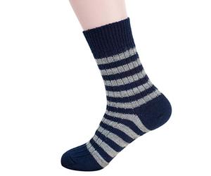Hirsch Natur, Blockstreifen Socken mittelschwer, 100% Wolle (kbT) (38/39, Marine/Grau)