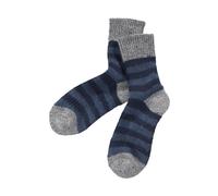 Hirsch Natur Kinder Socken Bio-Schurwolle grau-marine-geringelt Gr.18-20