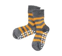 Hirsch Natur Kinder Stoppersocken Bio-Schurwolle anthrazit-gelb-geringelt Gr.23-24