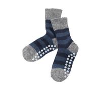 Hirsch Natur Kinder Stoppersocken Bio-Schurwolle grau-marine-geringelt Gr.23-24