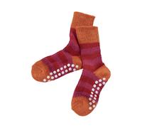 Hirsch Natur Kinder Stoppersocken Bio-Schurwolle mango-geringelt Gr.21-22