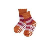 Hirsch Natur Kinder Stoppersocken Bio-Schurwolle orange-geringelt Gr.23-24